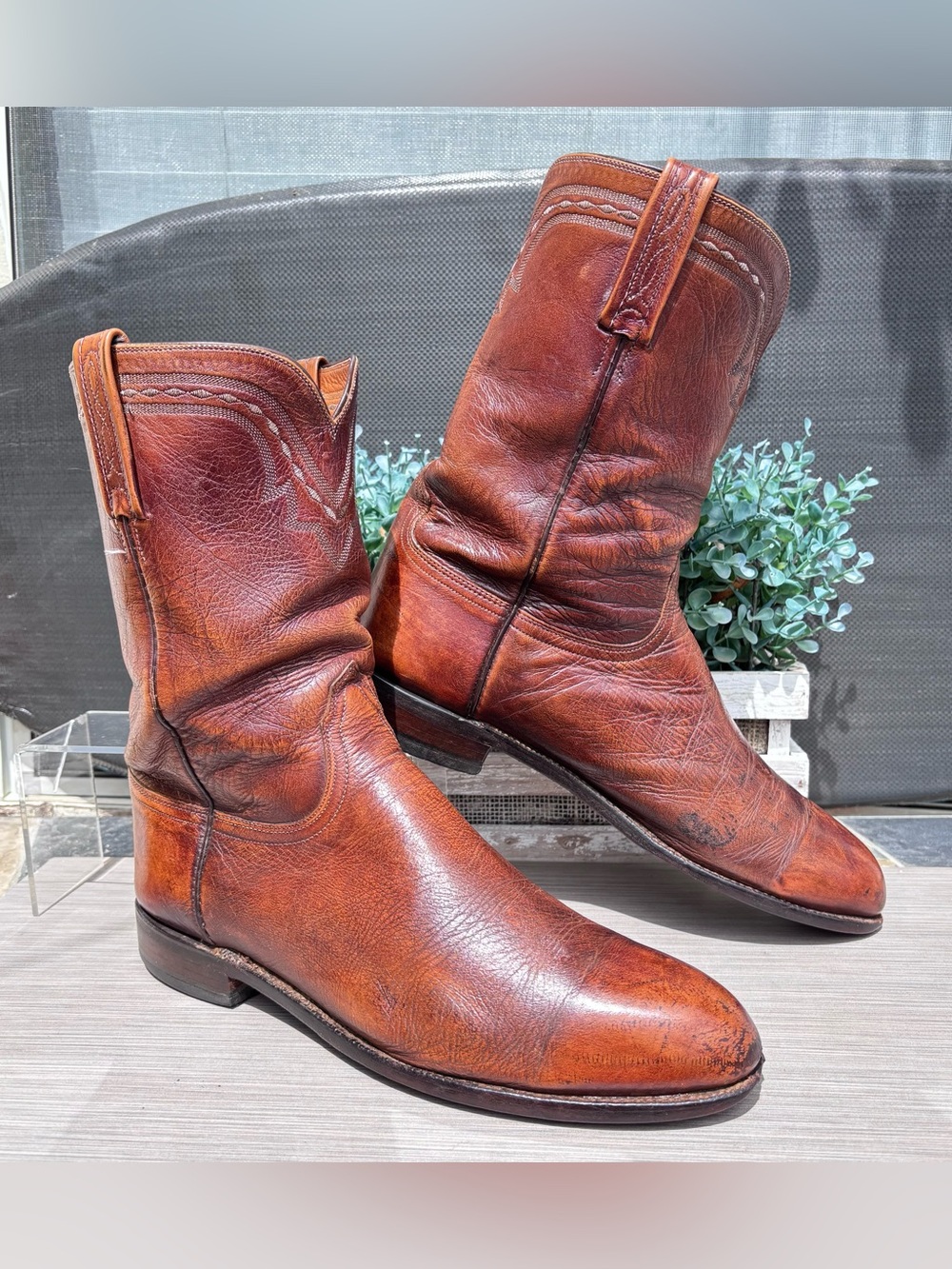 Lucchese Brown Leather Roper Boots